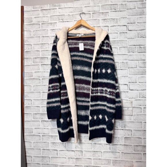 CJ Banks 1X Hooded Open Front Fuzzy Cardigan Sweater Knit Multicolor - Picture 1 of 7